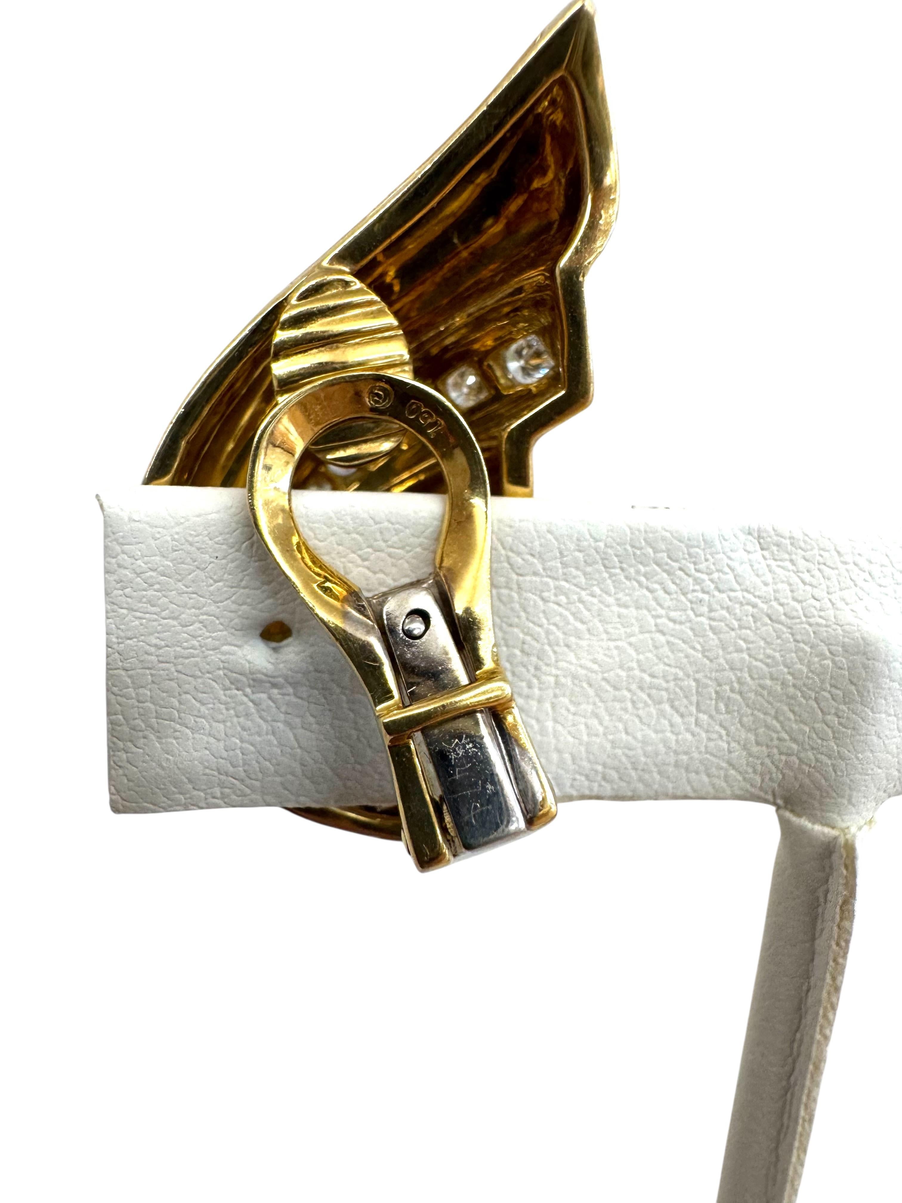 Boucles d'oreilles en or jaune 18K avec saphir cabochon et diamant Unisexe en vente