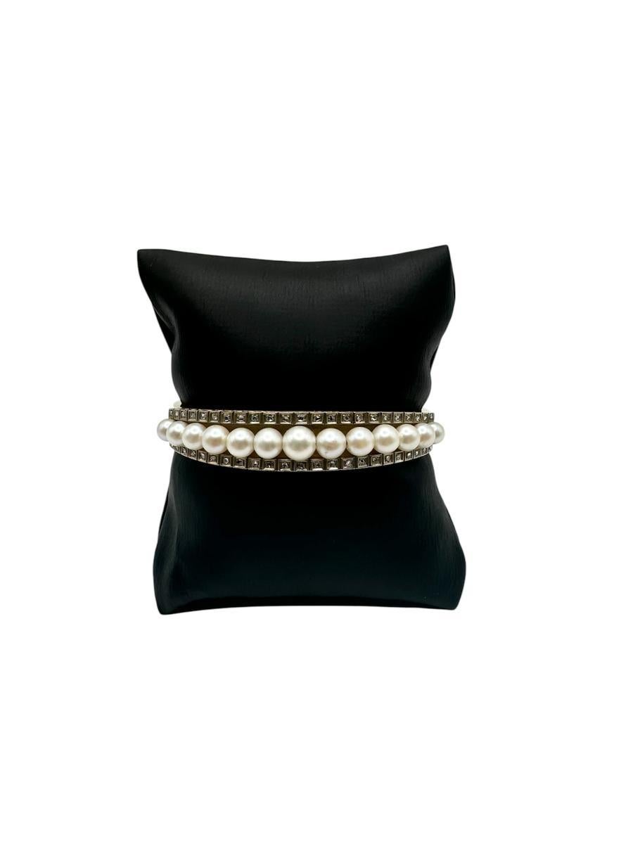 Édouardien Bracelet ancien en or jaune 14K avec perles de culture et diamants taillés en rose en vente