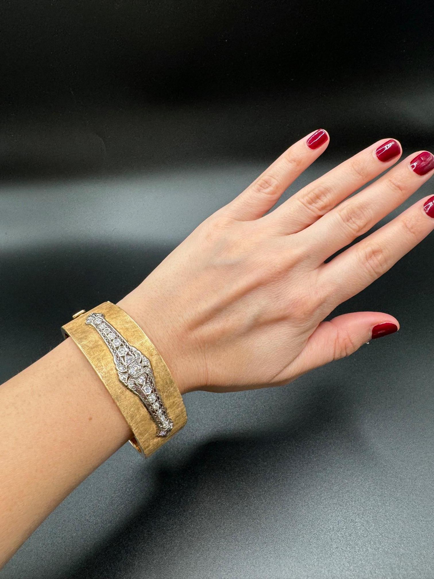 Bracelet large en or 14K et platine avec diamants Unisexe en vente