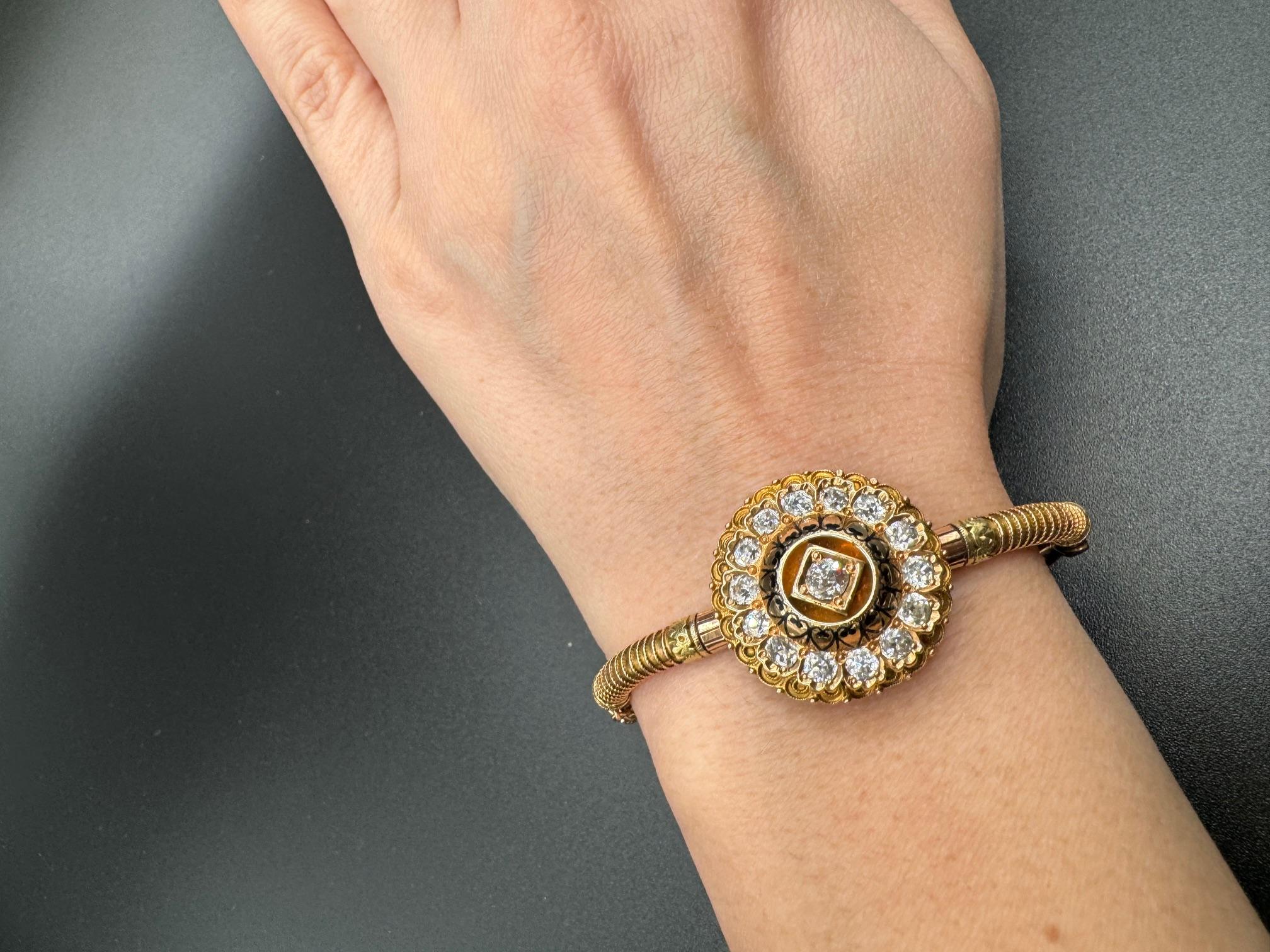 14K Gold Diamond Cluster Bangle Bracelet For Sale 1