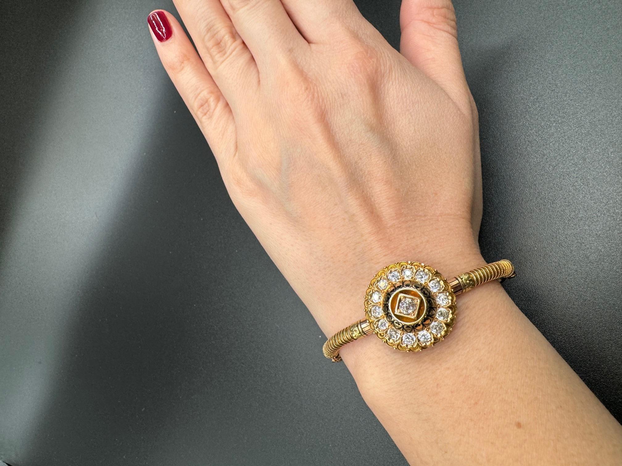 Women's or Men's 14K Gold Diamond Cluster Bangle Bracelet For Sale