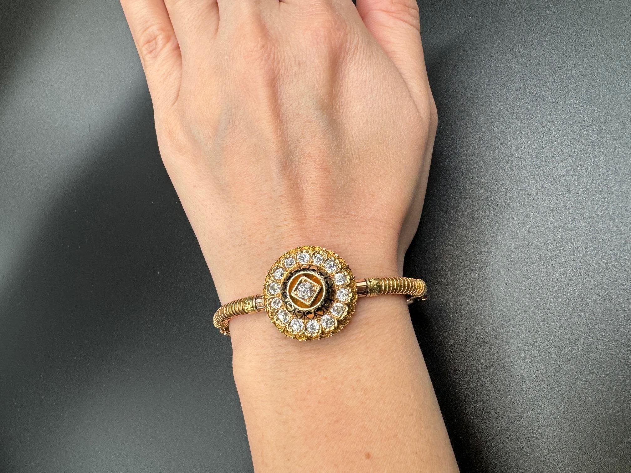 14K Gold Diamond Cluster Bangle Bracelet For Sale 2