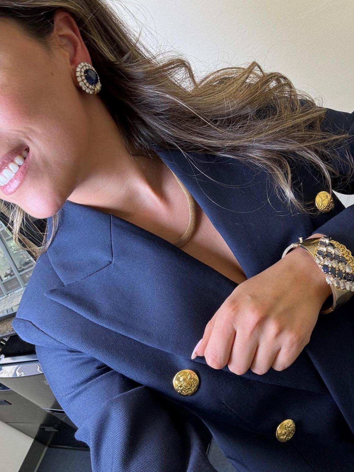 Bracelet manchette en or jaune 14K avec saphirs et pierres de lune en vente 6