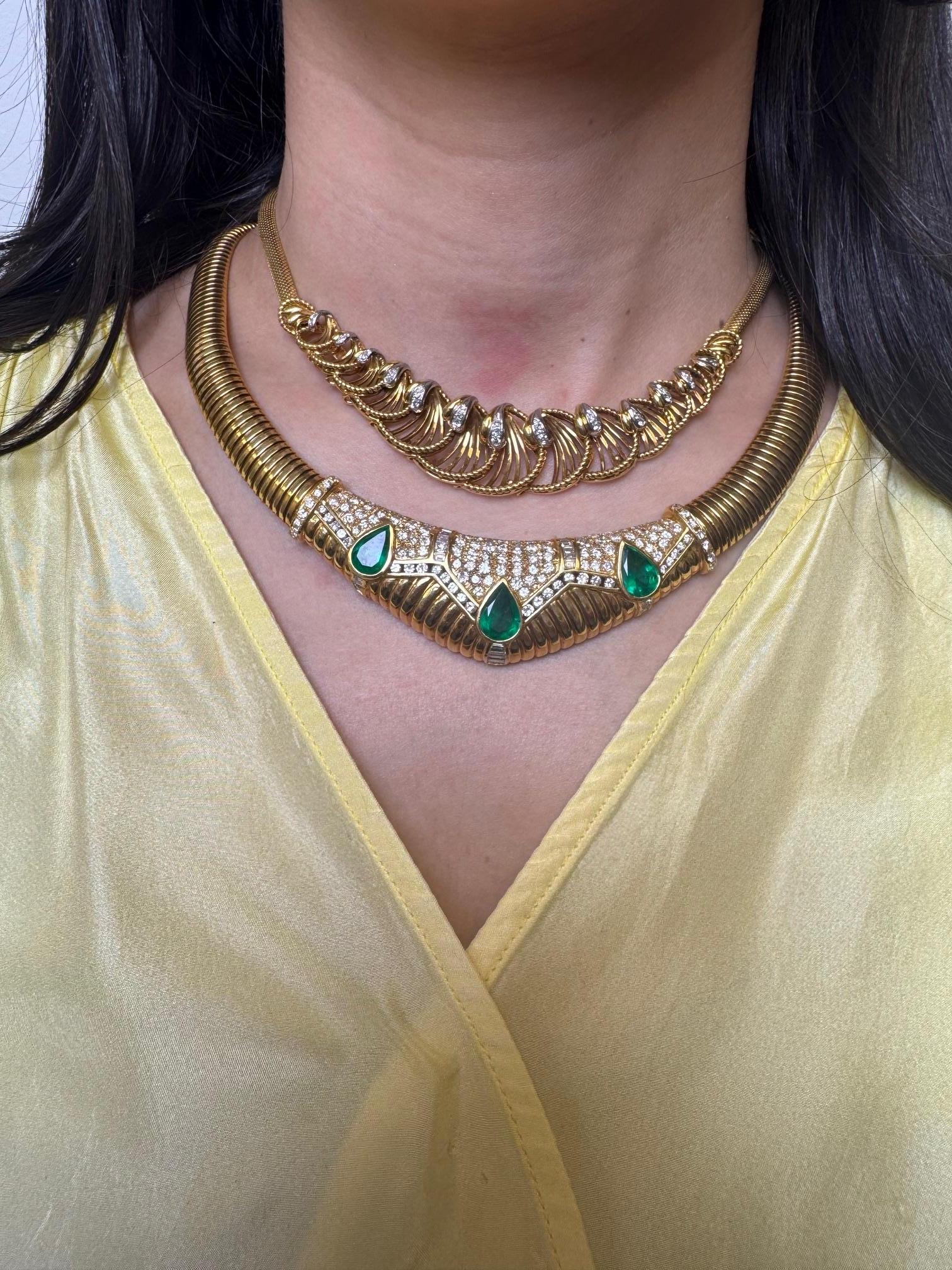 Collier à maillons en éventail en or jaune 18K et diamants en vente 4