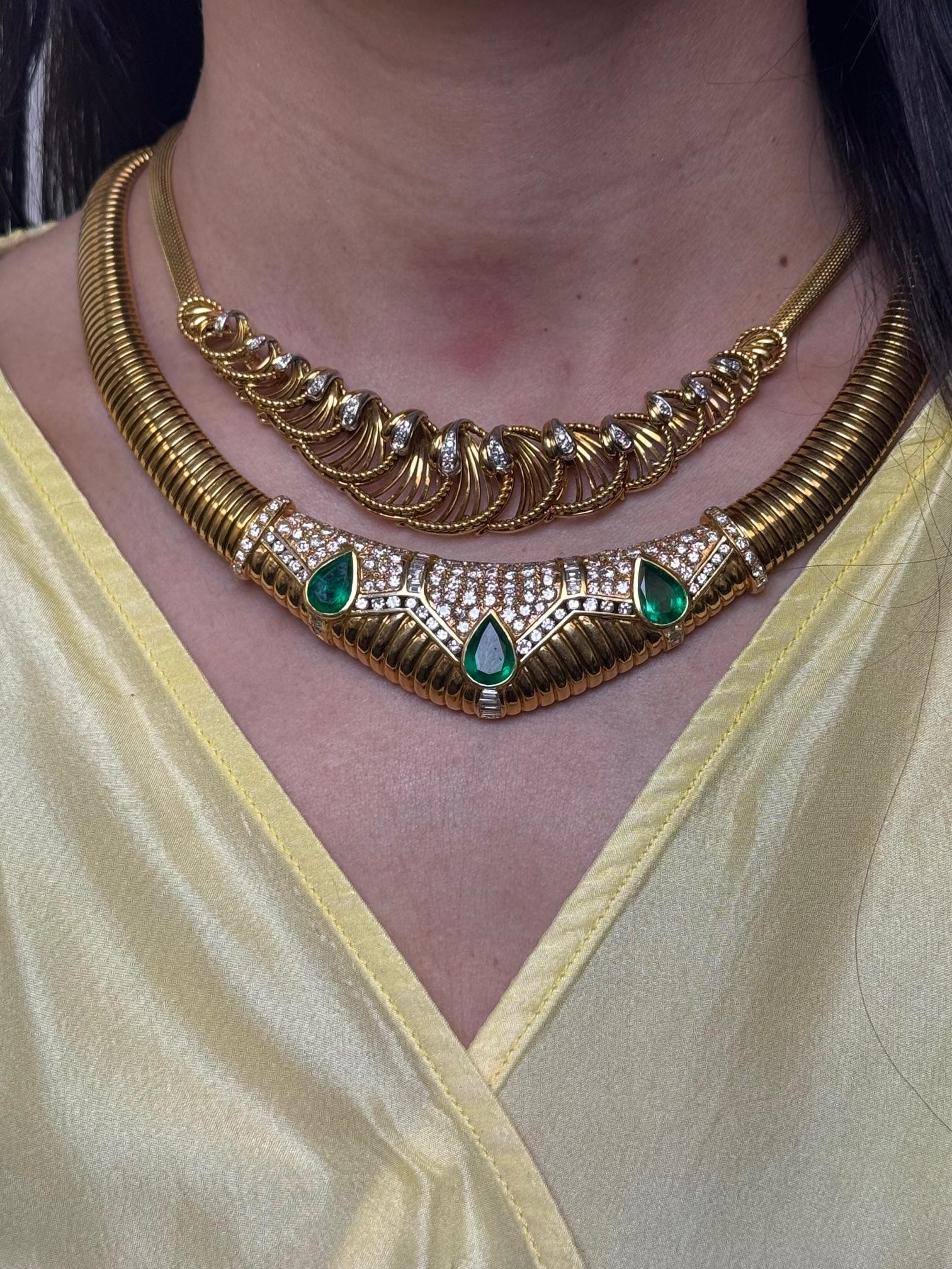 Collier à maillons en éventail en or jaune 18K et diamants Unisexe en vente