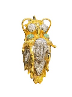14K Gelbgold, Diamanten und Smaragd Seeungeheuer Brosche/Anhänger aus der Jahrhundertmitte