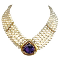 Vintage Amethyst, Diamond, and Cultured Pearl Multi-Strand Necklace