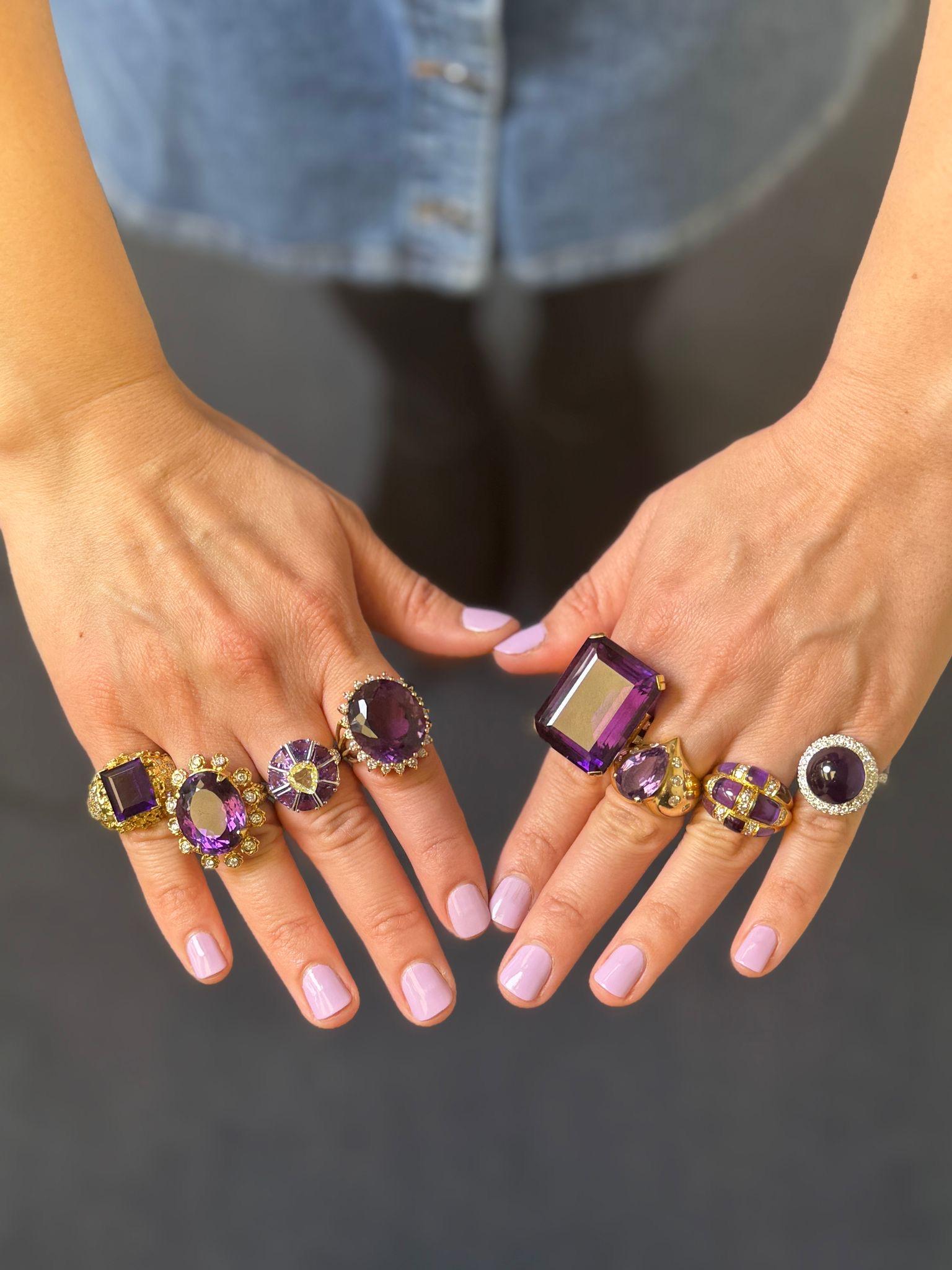 1940er Retro Amethyst & Diamant Ring für Damen oder Herren im Angebot