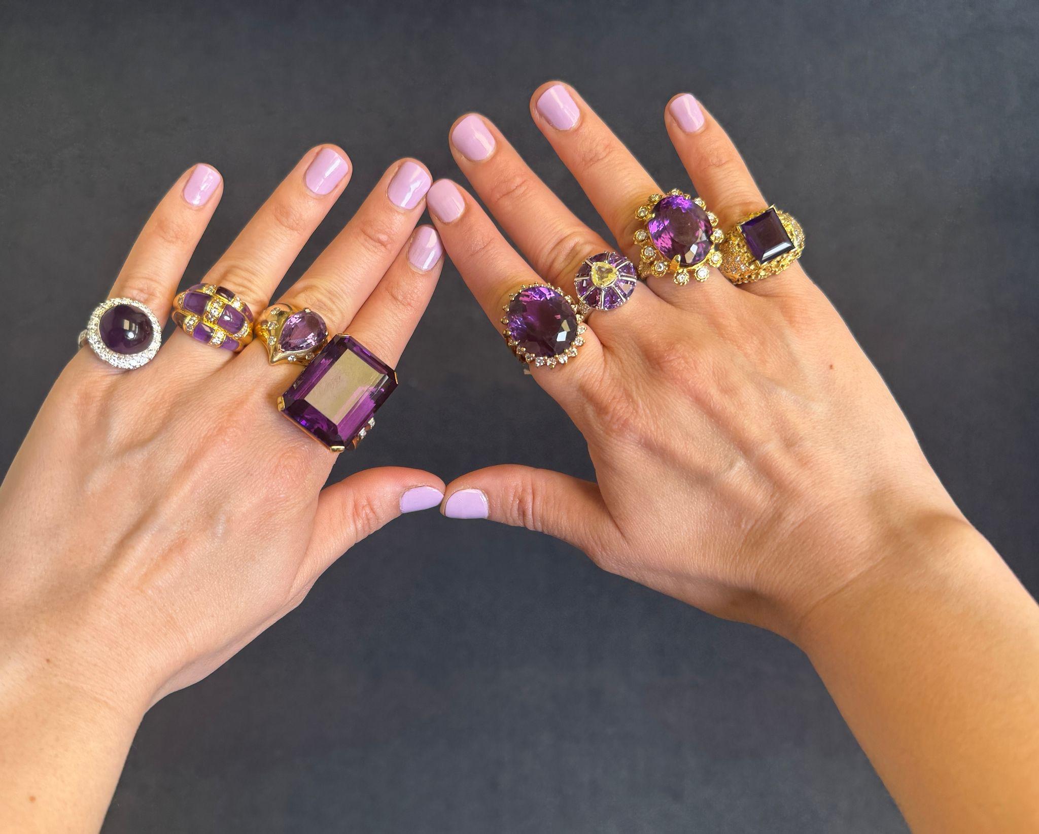 1940er Retro Amethyst & Diamant Ring (Smaragdschliff) im Angebot
