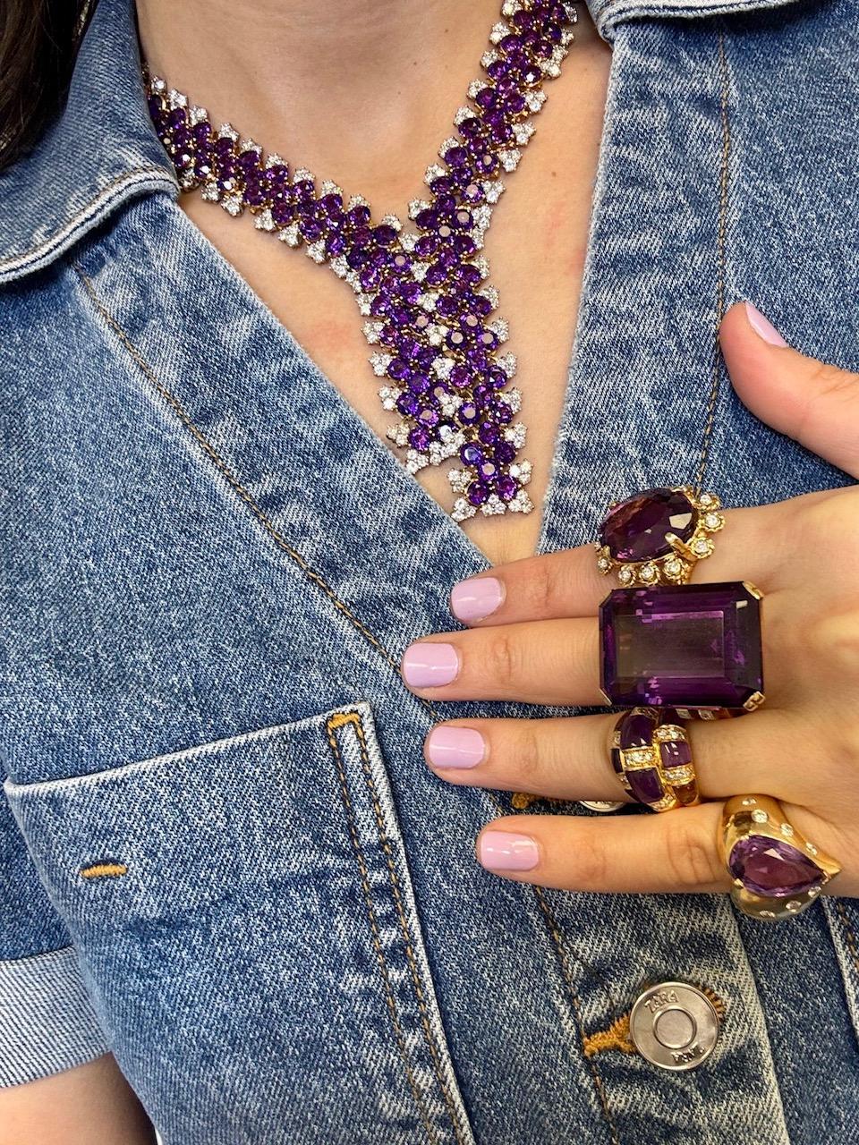 1940er Retro Amethyst & Diamant Ring im Angebot 1