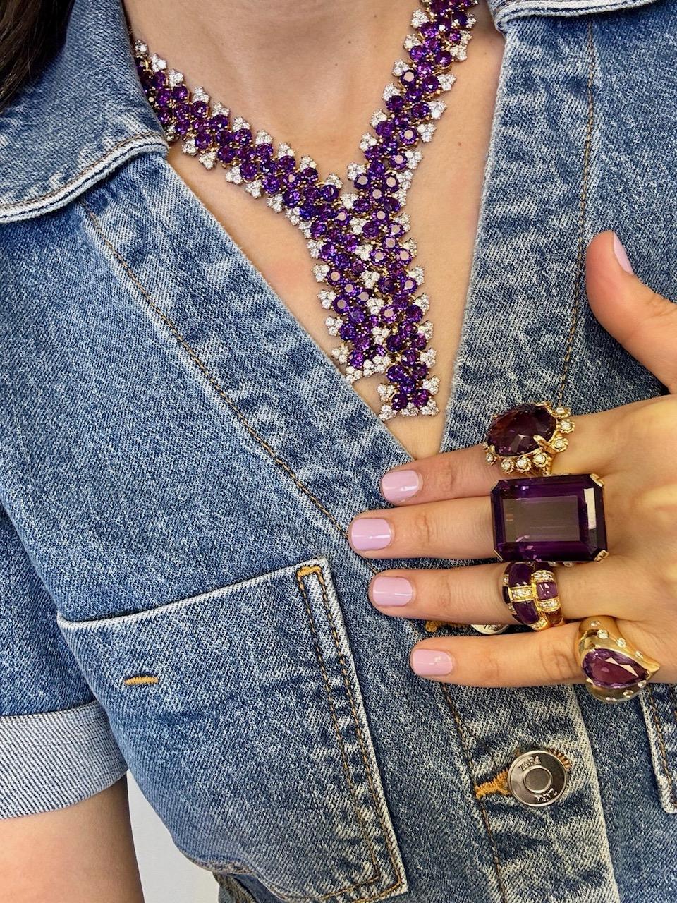 1940er Retro Amethyst & Diamant Ring im Angebot 2