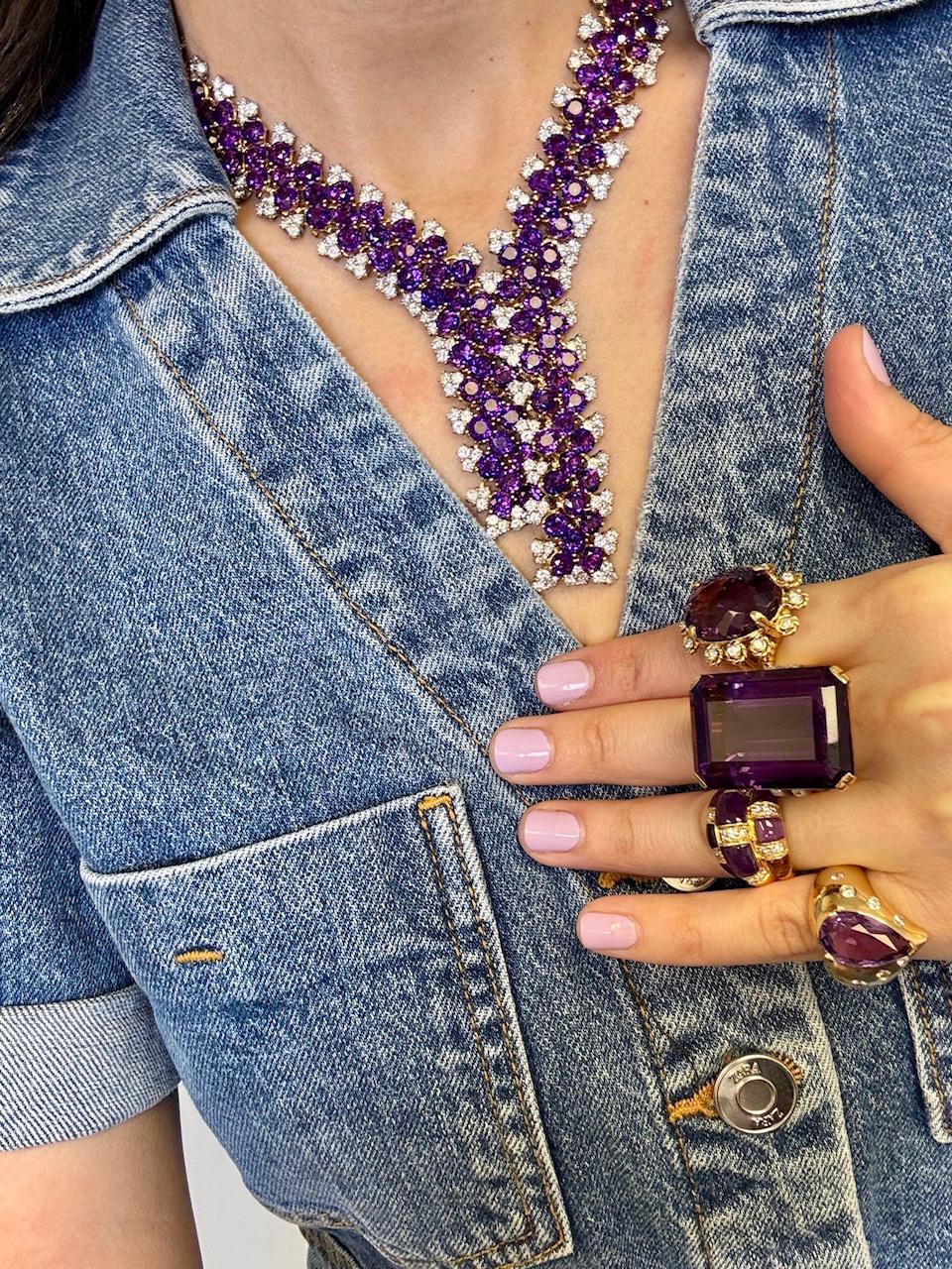 1940er Retro Amethyst & Diamant Ring im Angebot 7