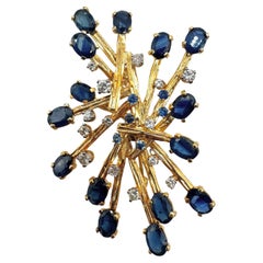 Broche en or jaune 14K, saphir et diamant, spray abstrait