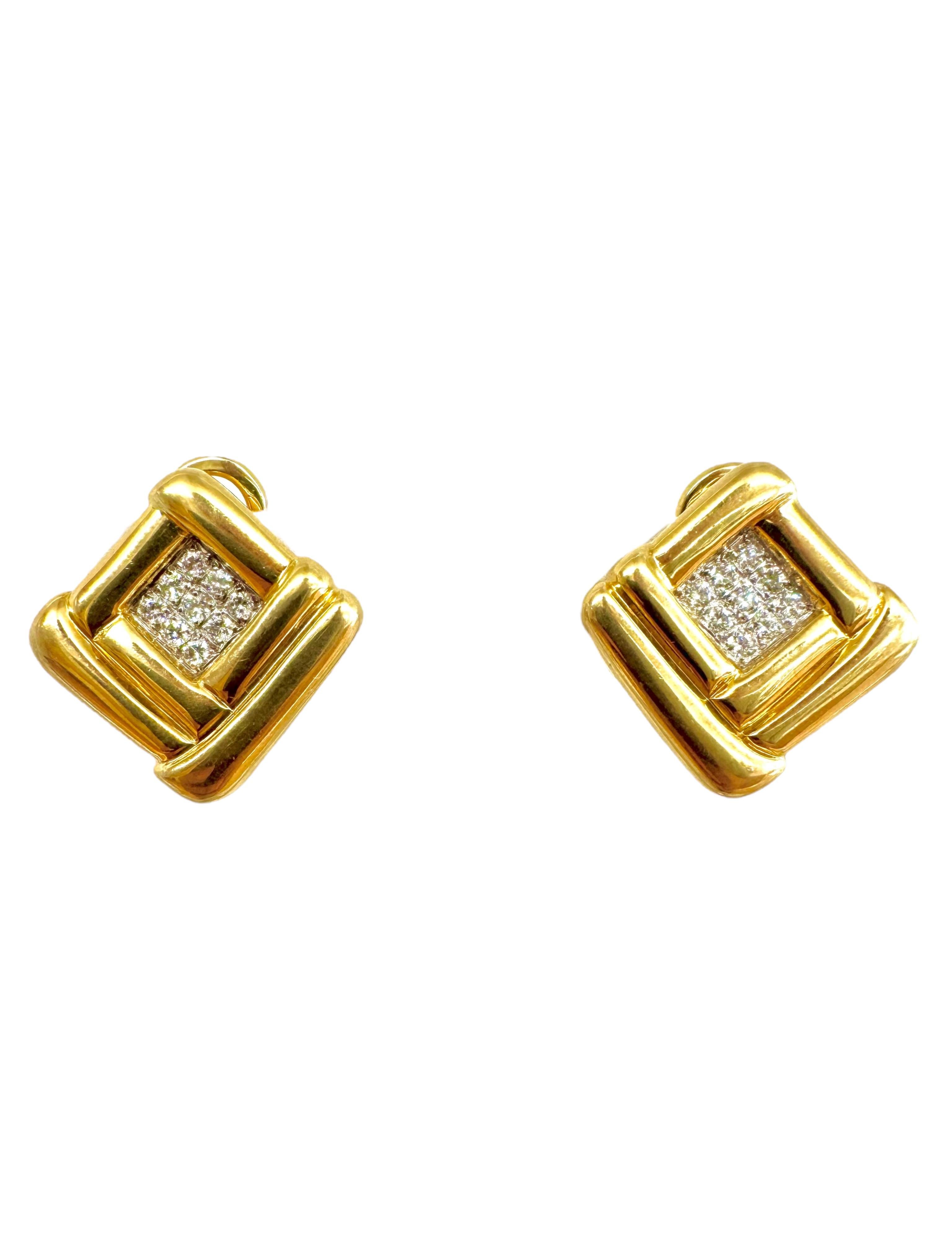 Boucles d'oreilles géométriques en or jaune 18K et diamants en vente