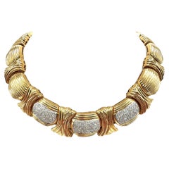 18K Gold Sculptural Link Necklace with Diamond Accents