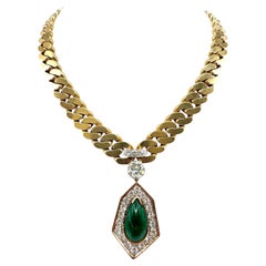 Collar convertible de diamantes y esmeraldas de oro amarillo de 18 quilates con broche desmontable