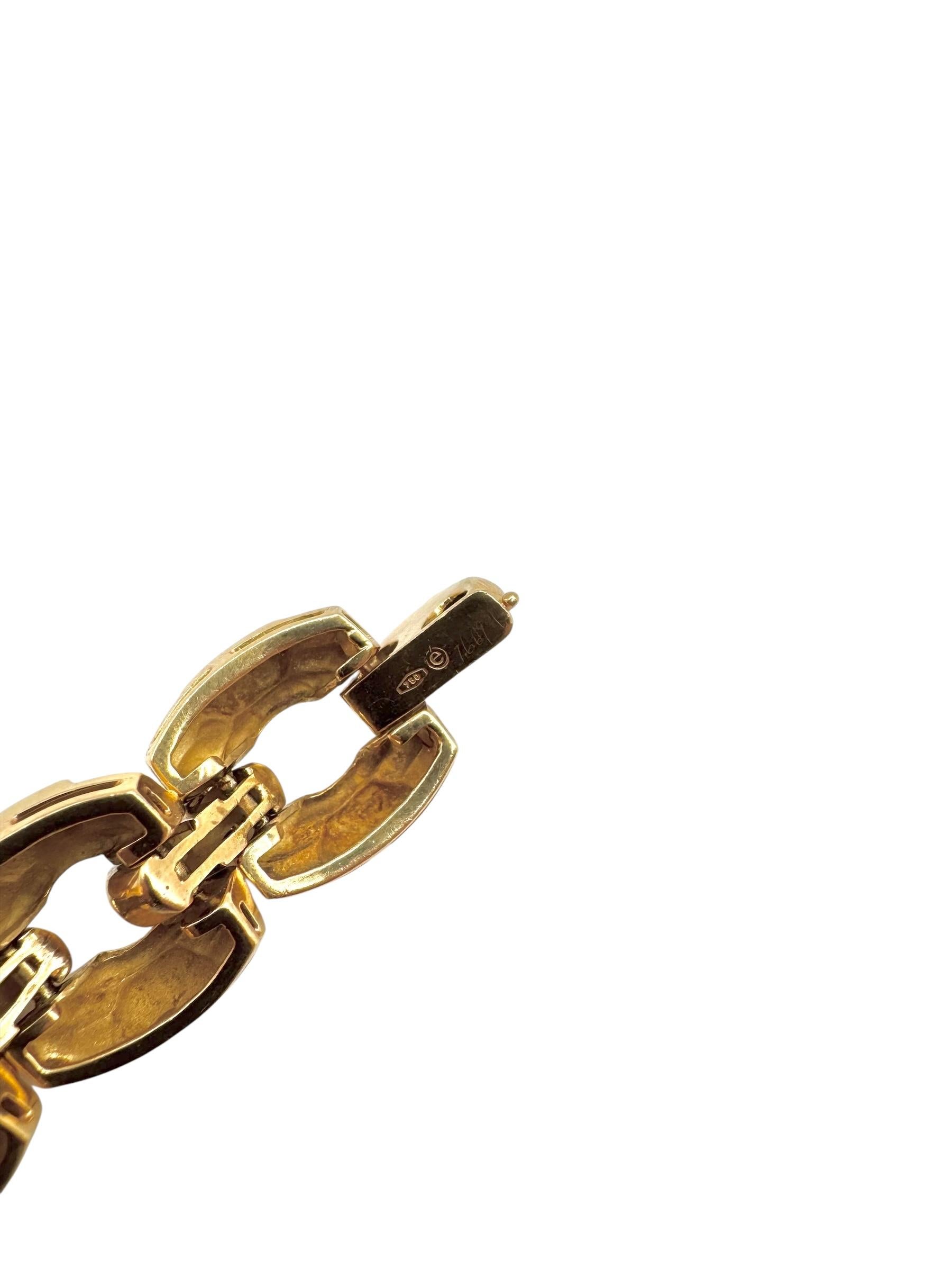 Pulsera de oro amarillo de 18 quilates de los años 70 con esmeraldas cabujón y diamantes talla brillante en venta 5