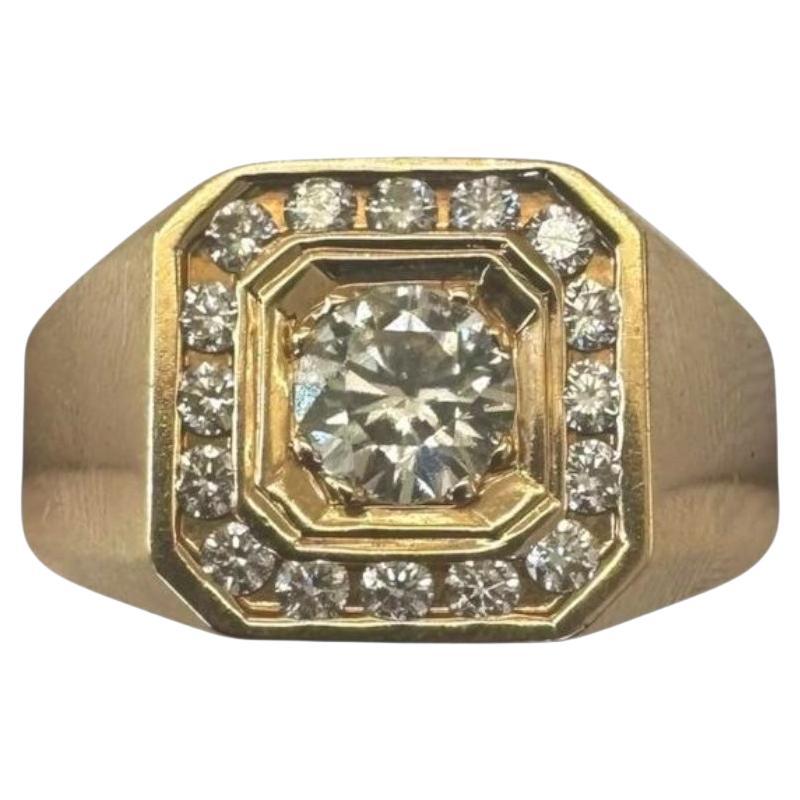 Audaz Anillo octogonal de oro amarillo de 14 quilates y diamantes en venta