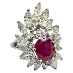 Vintage Platinum Ruby and Diamond Cluster Ring, 1.10ct Ruby, 1960s