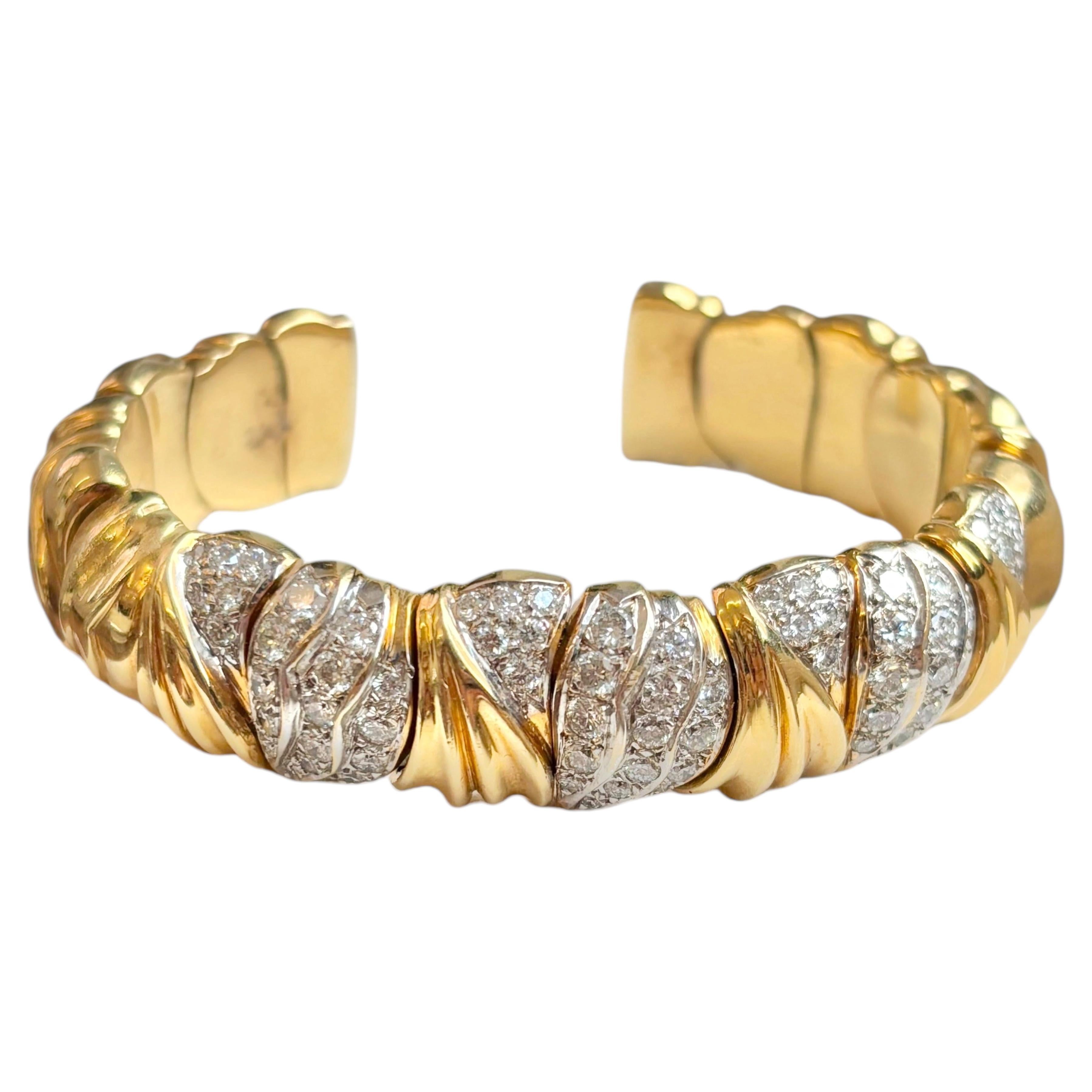 18K Gold and Diamond Cuff Bracelet, Pavé Set Accents