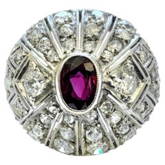 Art Deco Platinum Dome Ring, 0.70ct Ruby & 1.56ct Diamond, 1920s
