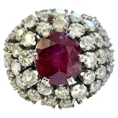 1960s Vintage Platinum Bombe Ring with 2.94ct Ruby and 5.69ct Diamonds