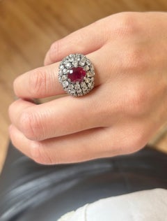 1960s Vintage Platinum Bombe Ring with 2.94ct Ruby and 5.69ct Diamonds