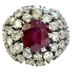 1960s Vintage Platinum Bombe Ring with 2.94ct Ruby and 5.69ct Diamonds