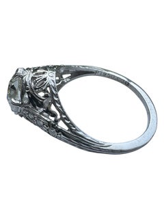 Art Deco Platinum 1.54 Carat Old Mine Cut Diamond Filigree Ring
