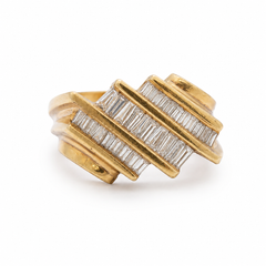 Vintage 14K Yellow Gold Baguette Diamond Geometric Ring