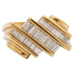 Vintage 14K Yellow Gold Baguette Diamond Geometric Ring