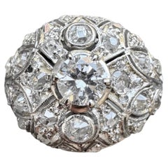 Art Deco 14K White Gold Diamond Openwork Cocktail Ring, circa 1930s
