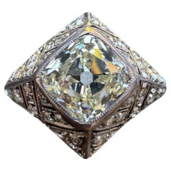 Art Deco 14K White Gold 1.61 Carat Cushion Cut Diamond Ring, Circa 1930