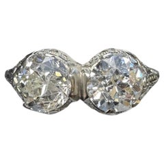 Edwardian Platinum 1.88 Carat Old Mine Diamond Toi et Moi Ring, Circa 1915