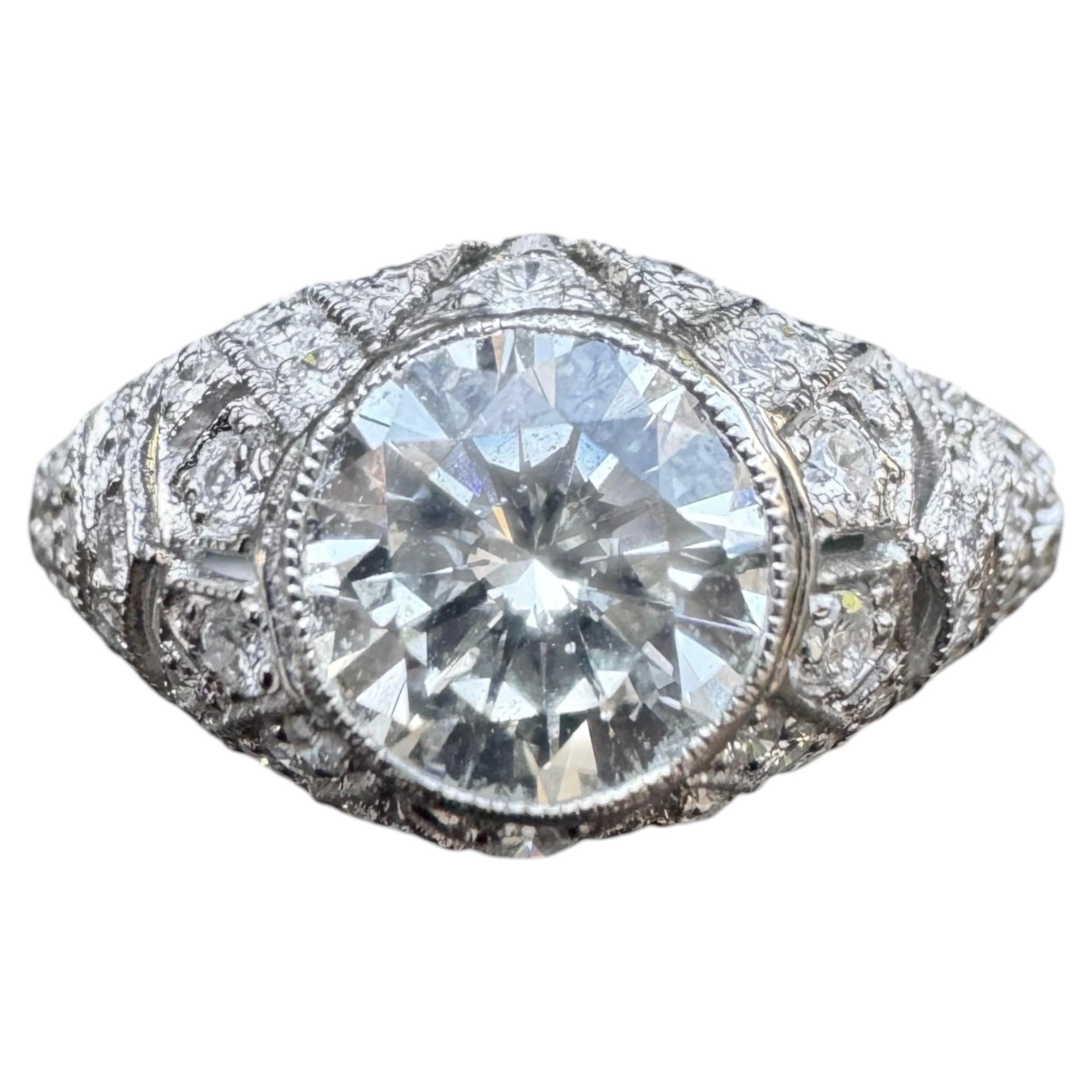 Pre-owned Sophia D Art Deco Style Platinum Diamond Ring, Circa 1980s, 1.41 Carats In Multiple