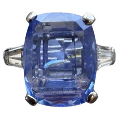 Vintage Platinum 6.24 Carat Ceylon Sapphire and Diamond Three-Stone Ring, circa