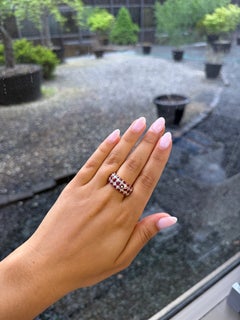 Vintage 18K Yellow Gold Ruby and Diamond Wide Band Ring, circa 1980s