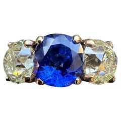 Vintage Sri Lankan Ceylon Sapphire & Old Mine Diamond Three-Stone Ring