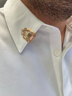 Retro 14K Yellow Gold Yellow Sapphire & Old Mine Diamond Tie Clip, Circa 1940
