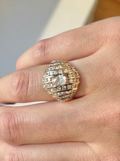 Vintage 14K Yellow Gold 2.58 Carat Diamond Domed Cocktail Ring