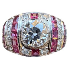 Vintage Platinum 1.21 Carat Diamond and Ruby Art Deco Style Ring