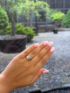 Vintage 14K White Gold Fancy Yellow-Brown and White Diamond Bypass Cocktail Ring