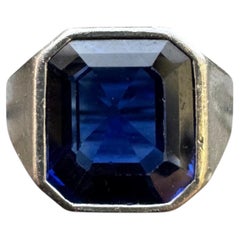 Vintage Cartier Platinum 5 Ct Unheated Thai Sapphire Signet Ring, GIA Certified