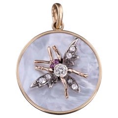 Antique Diamond Insect Pendant of Gold and Silver