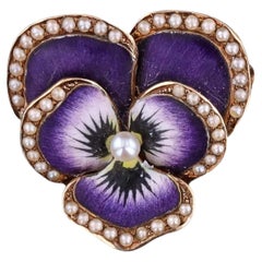 Antique Enamel Pansy Brooch of 14k Gold