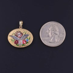 Victorian Enamel Cherub Pendant of 14k of 18k Gold