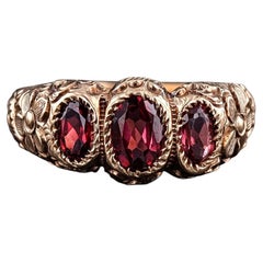 Victorian Garnet Floral Ring of 10k Gold