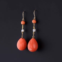 Pendientes antiguos de coral de oro de 10k y 12k