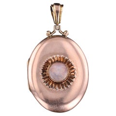Antique Man in Moon Moonstone Locket of 9k and 10k Gold