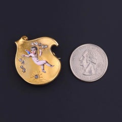 Antique Enamel Cherub Brooch of 18k Gold